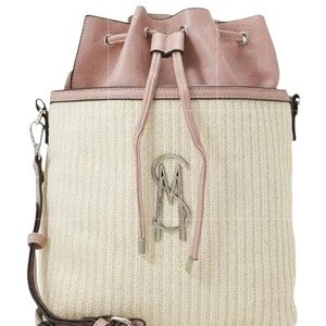 STEVE MADDEN Bmayor Raffia Crossbody Bucket Bag Blush Pink Strawberry Milkshake